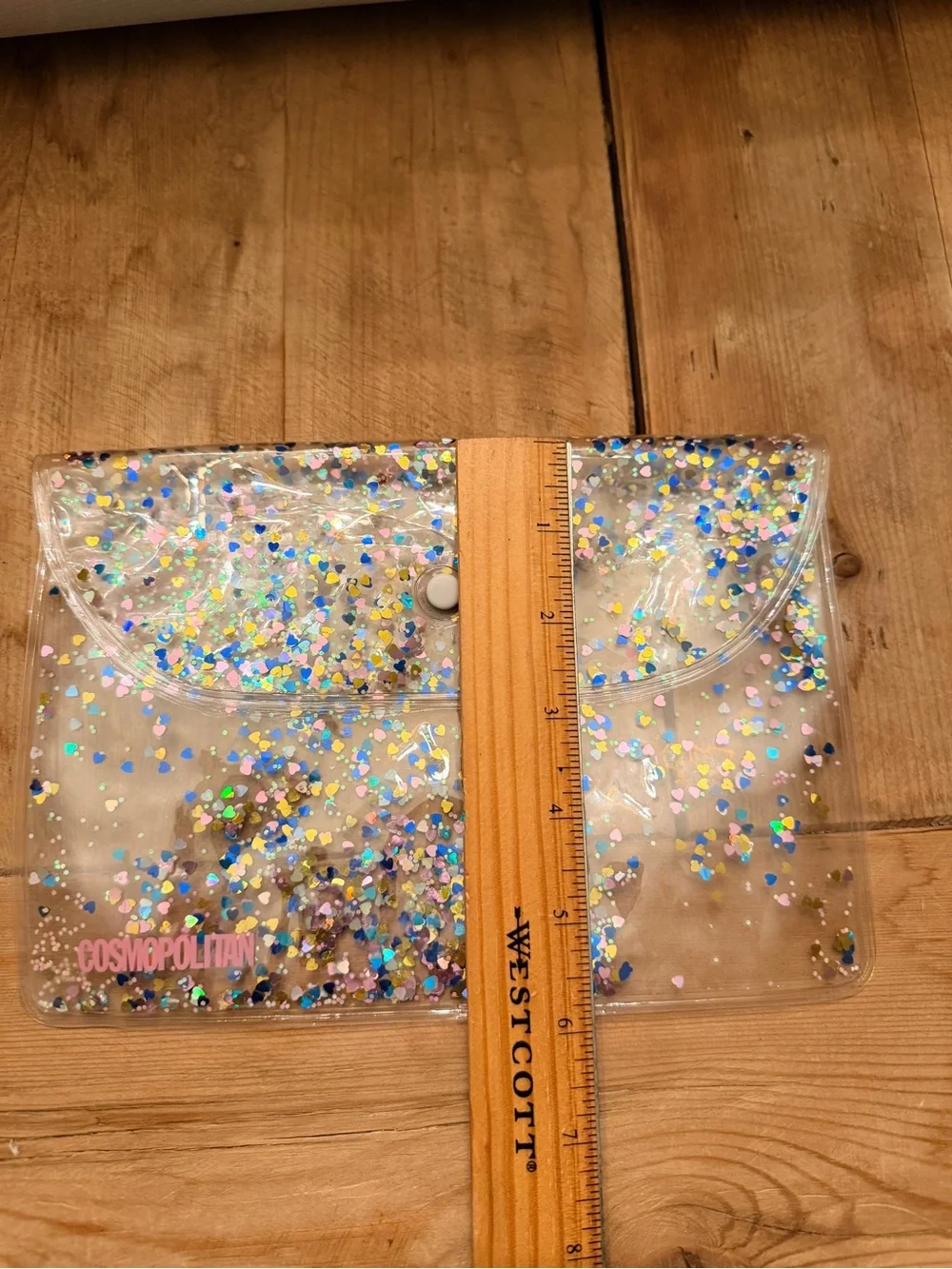 Cosmopolitan Clear Confetti Heart Glitter Envelope Clutch Pouch Bag